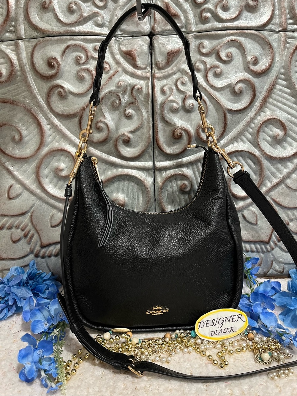 COACH Jules Black Leather Hobo Shoulder Bag C9190 EUC!